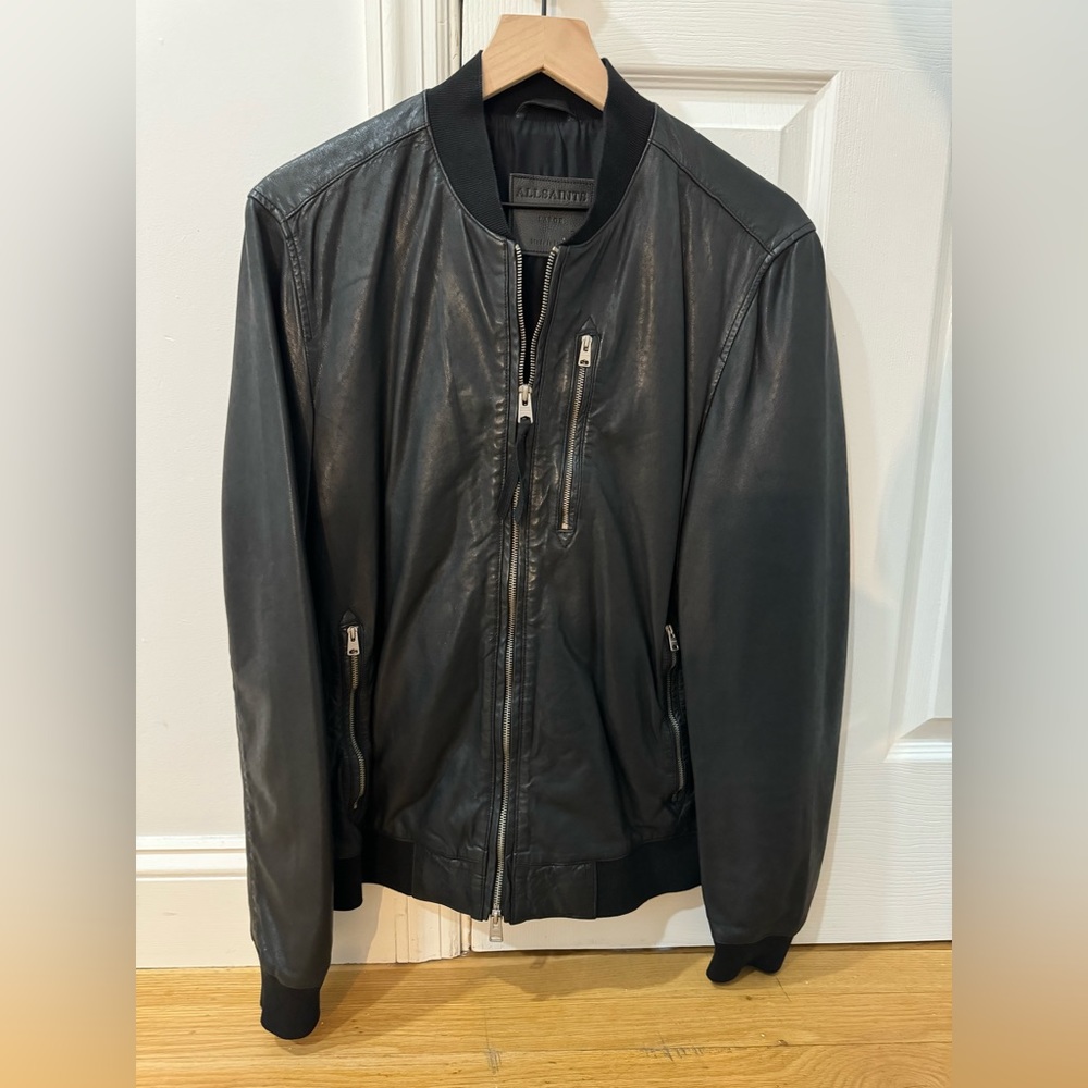 Lightweight jacket Allsaints Men’s Kino Leather Bomber (Black) fall or spring